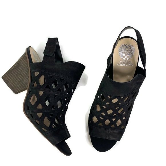 Vince Camuto Shoes - Vince Camuto Deverly Heeled Black Cutout Sandals